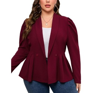 Womens Plus Size Blazers Business Casual Knit Blazer for Work Long Sleeve Shawl Lapel Blazer Suit Jackets Wine Red 3XL - 1 of 4