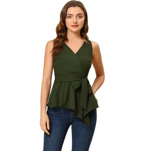 Allegra K Women's Summer Sleeveless V Neckline Wrap Tie Waist Tops - 1 of 4