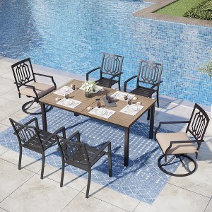 Captiva Designs 7pc Patio Dining Driftwood Finished Rectangle Steel Table & Metal Arm Chairs - 1 of 4