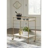 Signature Design by Ashley Plattfield Rolling Bar Cart and Kitchen Serving Cart with Glass and Marble Shelves, Antique Gold Finish - 2 of 4
