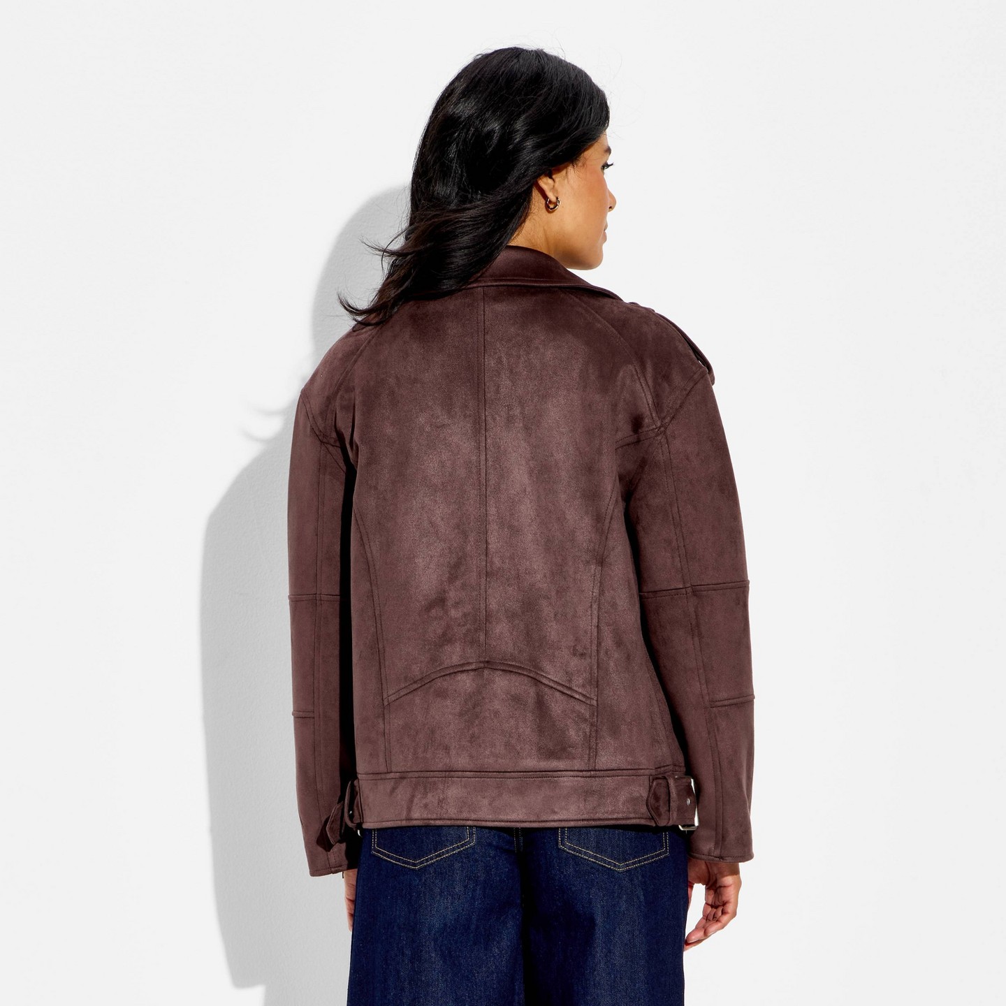 Женская куртка Wild Fable Faux Suede Biker, цвет: Тёмный коричневый — фото 3