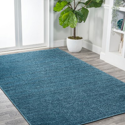 Turquoise Reversible Solid Synthetic Low-Pile Area Rug