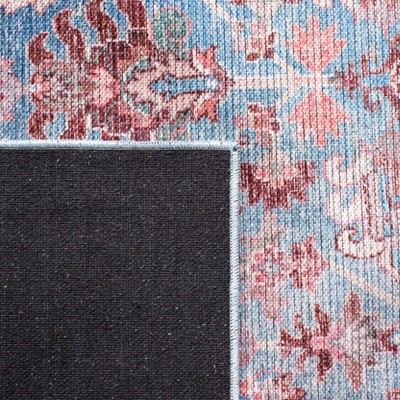 Round Blue and Rust Hand-Knotted Viscose Chenille Rug