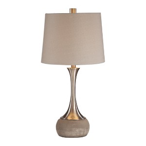 Uttermost Niah Brushed Nickel Lamp – Spun Metal Base with Natural Concrete Foot and Linen Shade, 27.75"H - 1 of 4