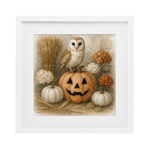 Stupell Industries Autumn Harvest Owl & Jack-o-Lantern Framed Print Under Glass Art - 1 of 4