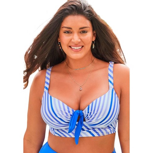 Swimsuits For All Women's Plus Size Tie Front Cup Sized Cap Sleeve  Underwire Bikini Top : Target