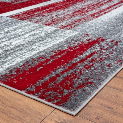 Red and Gray Geometric Synthetic Area Rug 4' x 5'