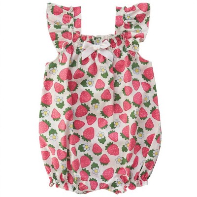 Girl ' Strawberry Printed Romper - Petit Confection
