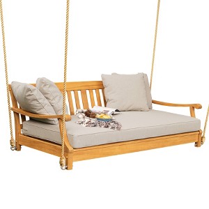 Cambridge Casual Robin Teak Wood Outdoor Swing Daybed with Oyster Cushion: Weather-Resistant, 500 lb Capacity, Includes Back Cushions - 1 of 4