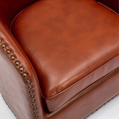 Caramel Faux Leather Swivel Barrel Accent Chair