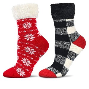 MeMoi Women's 2 Pair Pack Plush Non-Skid Cabin Crew Socks - 1 of 4