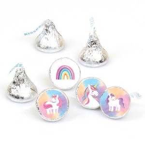 Big Dot of Happiness Mini Unicorn Party Stickers, Rainbow Birthday Round Candy Sticker Favors - Small Labels Fit Chocolate Candy (1 Sheet of 108) - 1 of 4