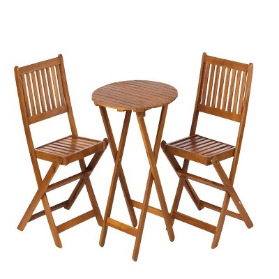 GlasFlength Folding Tables 3-Piece Acacia Wood Bistro Set Space Saving Design for Garden Outdoor Living, Brown, 23.62"*23.62"*29.13"