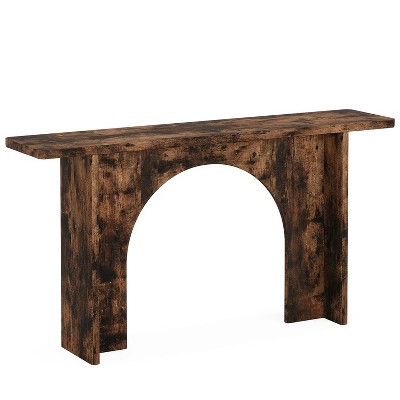 Tribesigns 63-Inch Rustic Brown Wood Console Table with Arch Brace
