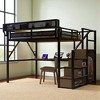 Mshliw Queen Size Metal Loft Bed with Desk, Storage Staircase, Wardrobe, Shelves and RGB LED Light for Teens Adults - 2 of 4