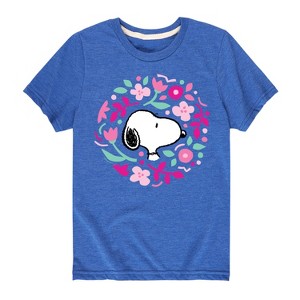 Boys' - Peanuts - Snoopy Valentine Floral Circle Short Sleeve Graphic T-Shirt - 1 of 4