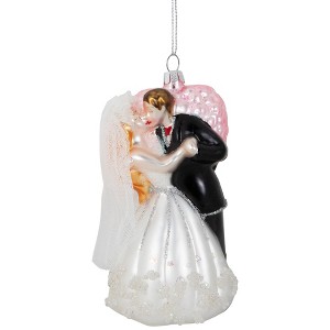 NORTHLIGHT 5.25" Bride and Groom Glass Wedding Christmas Ornament - White/Black - 1 of 4