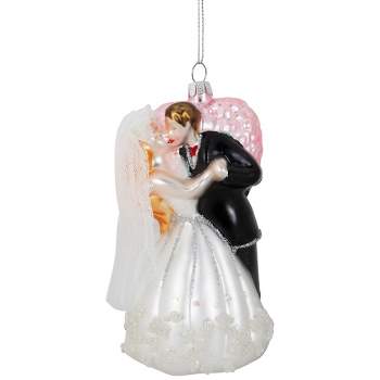 NORTHLIGHT 5.25" Bride and Groom Glass Wedding Christmas Ornament - White/Black