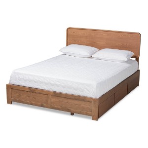 Full Eleni Modern Wood 3 Drawer Platform Storage Bed Walnut/Brown - Baxton Studio - 1 of 4