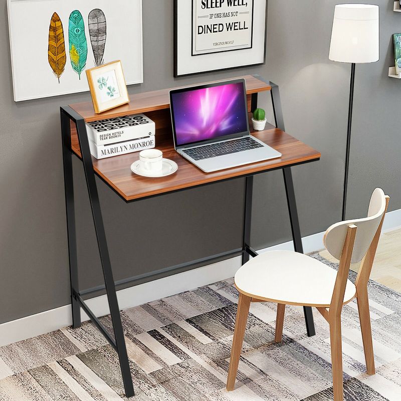 Costway 2 Tier Computer Desk PC Laptop Table Study Writing Home Office Workstation, 2 of 11