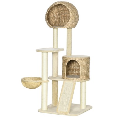 Beige Sisal Cat Tree with Condo and Hammock, 72 cm
