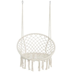 NAYSAYE Patio Swing Hanging Hammock Chair with Cushion and Arched Backrest for Indoor and Outdoor Relaxation, Beige, 23.6"*47.2"*7" - 1 of 4