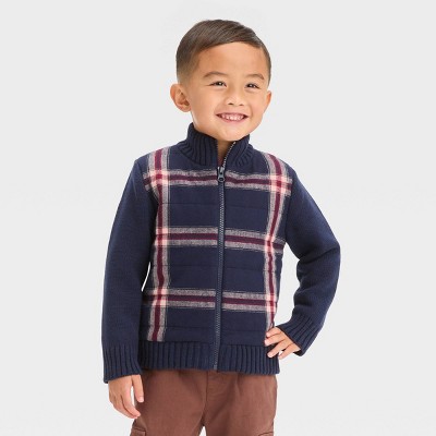 Toddler Boys' Quilted Zip-Up Sweater - Cat & Jack™ Navy Blue 18M