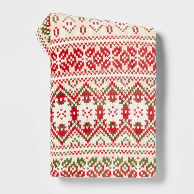 Fair Isle Printed Plush with Sherpa Reverse Christmas Throw Blanket - Threshold™