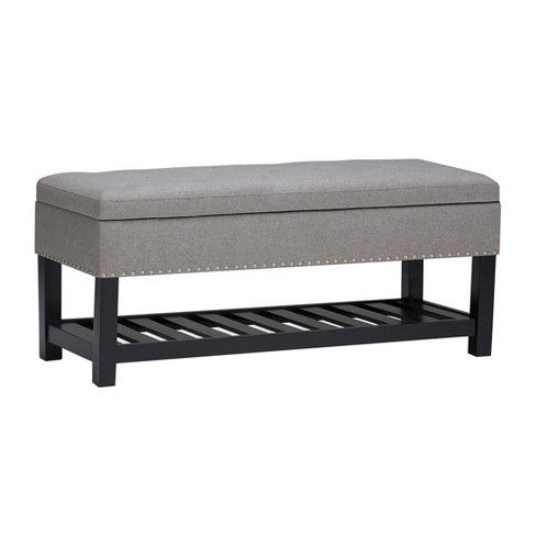 43 Riley Storage Ottoman Bench Dove Gray Linen Look Fabric