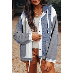 Jungle Green Quilted Textured Patchwork Loose Fit Hooded Jacket - 1 of 1