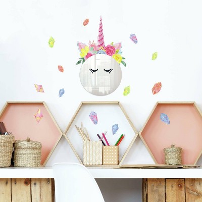 Floral Unicorn Mirror Wall Decal - RoomMates: Self-Adhesive Vinyl Sticker, Modern Botanical Decor for Kids