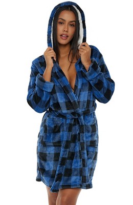 Alexander Del Rossa Women's Soft Cotton Flannel Robe, Plaid Bathrobe