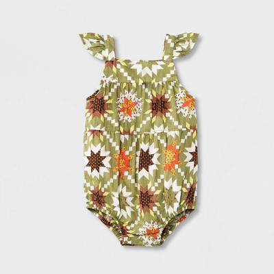 Image of Baby Girls' Floral Quilt Romper - Cat & Jack™ Green