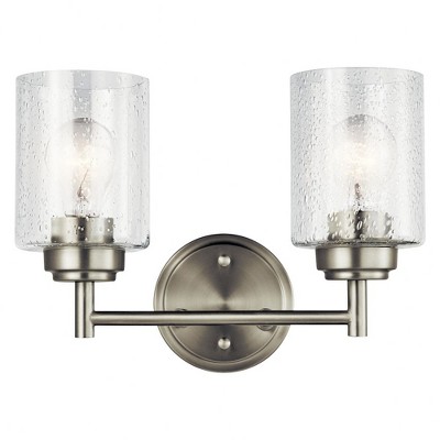 Brushed Nickel 2-Light Vanity with Clear Seeded Glass Shades