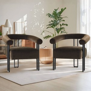 Modern Accent Chair Set of 2 ,Velvet Upholstered Accent Chair With Curved Backrest Armrest For Living Room Dining Room-Tanpinhause - 1 of 4