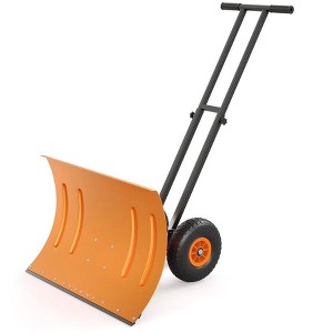 30 Inch Heavy Duty Wheeled Snow Shovel, Adjustable Metal Snow Pusher with 5-Position Handle & Multi-Angle Carbon Steel Blade - 1 of 4
