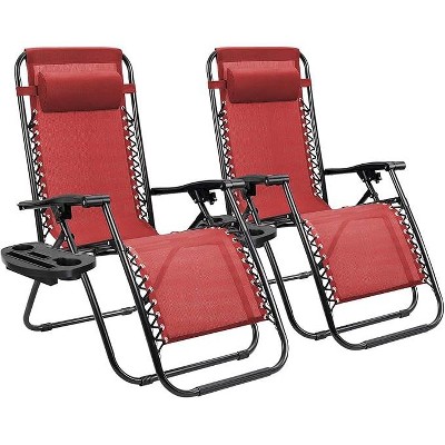 Cyan Oasis Patio Folding Lawn Outdoor Lounge Gravity Camp Reclining Lounge Chair of 2 (Red)