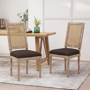 NicBex Vintage French Dining Chairs with Cane Backrest,Rustic Weathered Kitchen Upholstered Chairs,Living Room Chairs,Set of 2 - 1 of 4