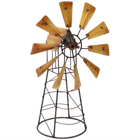 Sunnydaze Golden Metal Windmill Outdoor Garden Art Statue - 26 in.