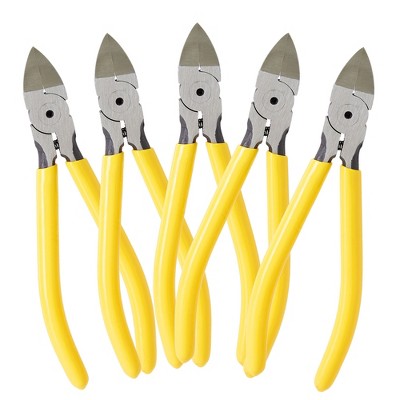 Built Industrial 5 Pack CR-V Wire Flush Cutters, Soft Wire Side Cutters for Jewelry Making (Yellow, 6 Inch)