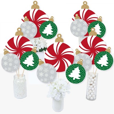 Big Dot of Happiness Ornaments - Holiday and Christmas Party Centerpiece Sticks - Table Toppers - Set of 15