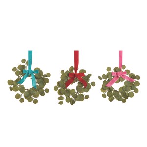 Transpac Lambs Ear Wreath w/Bright Bow Set of 3 Christmas Home Decorations - 1 of 1