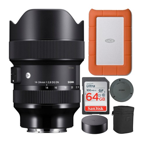 3 Items Sigma 150-600mm f/5-6.3 DG DN OS Sports Zoom Lens for Sony E with LaCie Rugged Mini 1TB Hard Drive and 64GB SD Card Bundle 