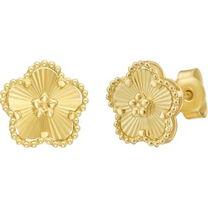14k Yellow Gold 10mm Radiating Textured Flower Earrings - 1 of 4