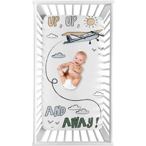 Sweet Jojo Designs Boy Photo Op Fitted Crib Sheet Airplane Green and Blue - 1 of 4