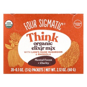Four Sigmatic Think, Organic Elixir Mix With Lion's Mane Mushroom & Rhodiola, Caffeine Free, 20 Packets, 0.1 oz (3 g) Each - 1 of 3