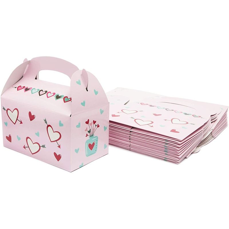Blue Panda 24 Pack Pink Valentine’s Party Favor Treat Boxes for Small Gifts Goodies, Bakery Gabel Box for Cookies,  6.2 x 3.6 x 5.9 in, 5 of 7