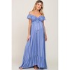 PinkBlush Blue Striped Off Shoulder Front Tie Maternity Maxi Dress - 4 of 4