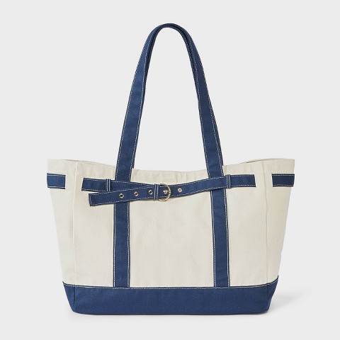 Universal Thread Canvas Large Belted Tote Bag - Universal Thread™ Blue
