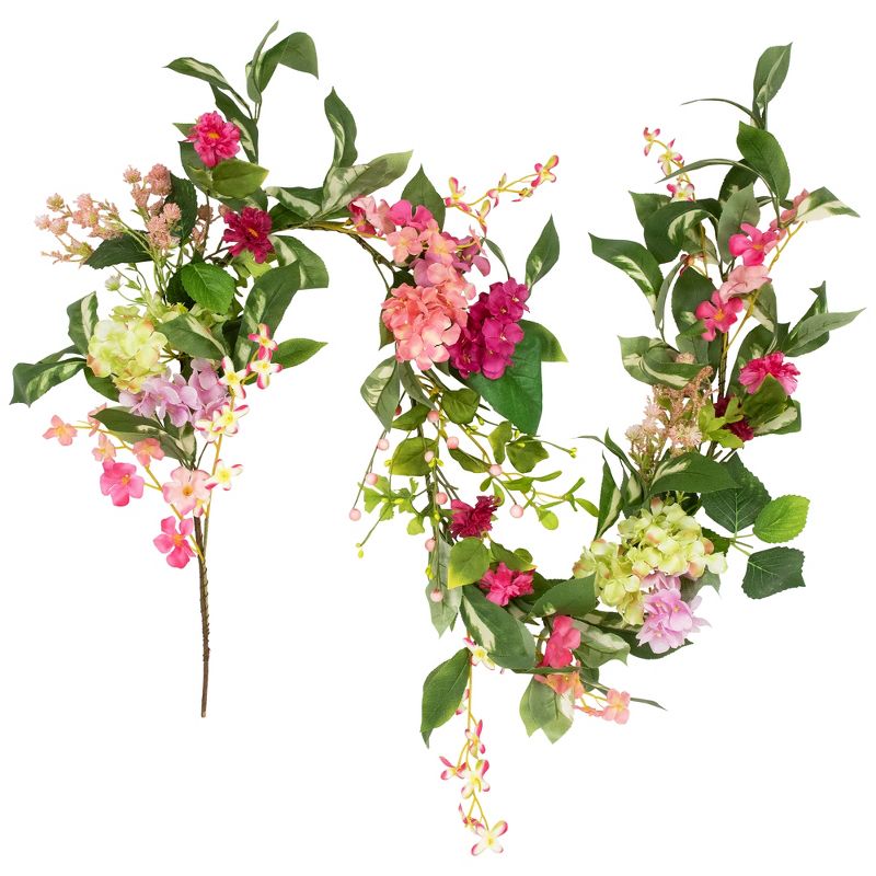 Northlight Leafy Hydrangea Artificial Floral Spring Garland - 5'  - Pink, 5 of 6